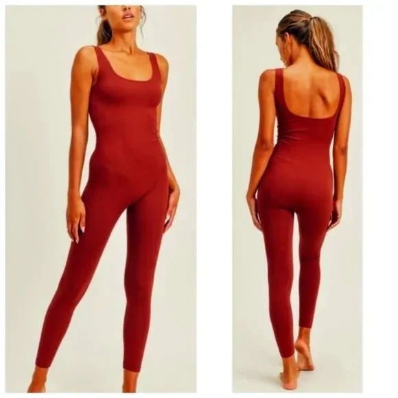 Ribbed Jumpsuits Catsuits Bodysuits Spiced Red Apple - Picture 1 of 2